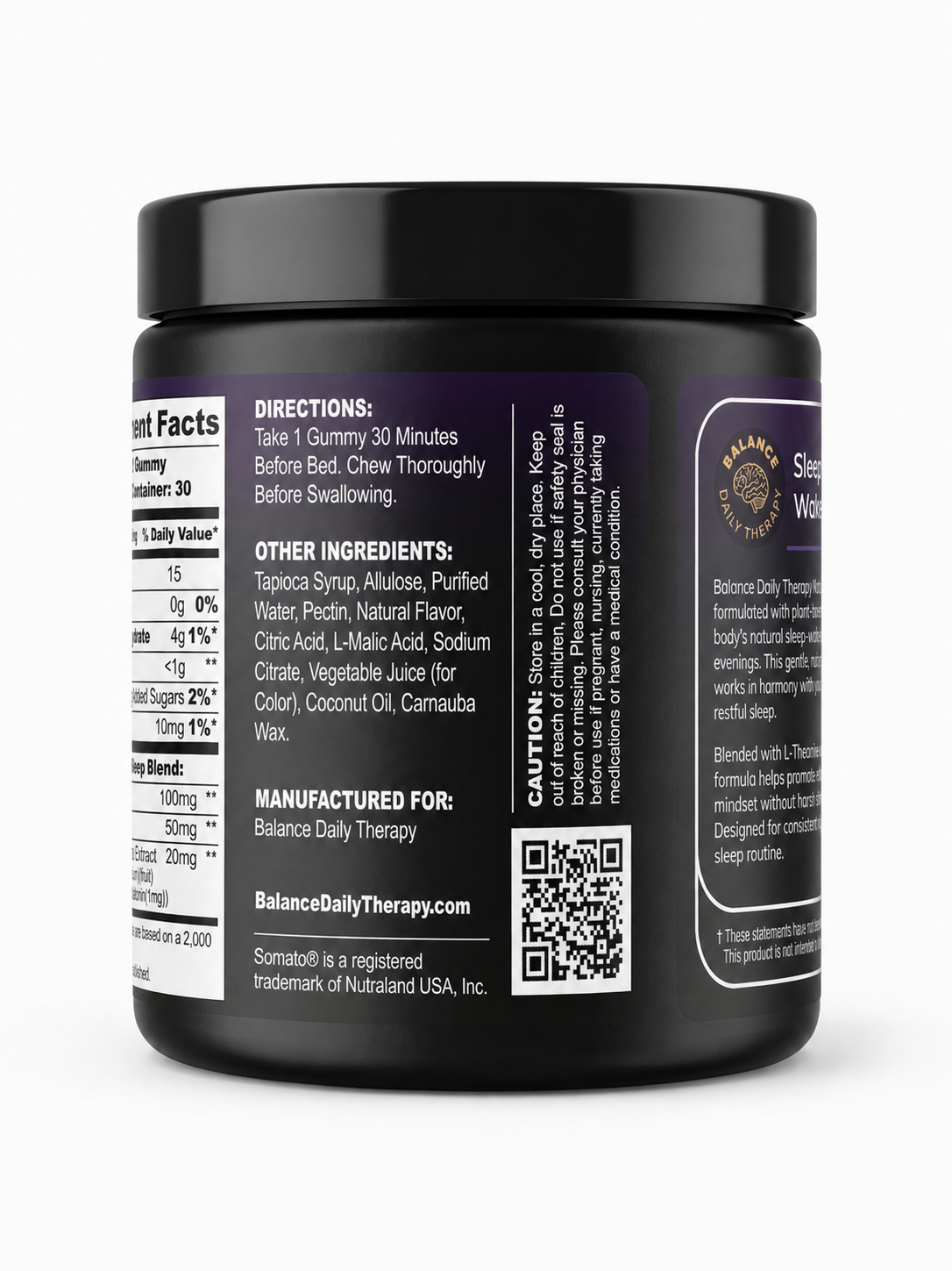Balance Daily Therapy Sleep Gummies Plant-Based Melatonin + L-Theanine + L-Tryptophan