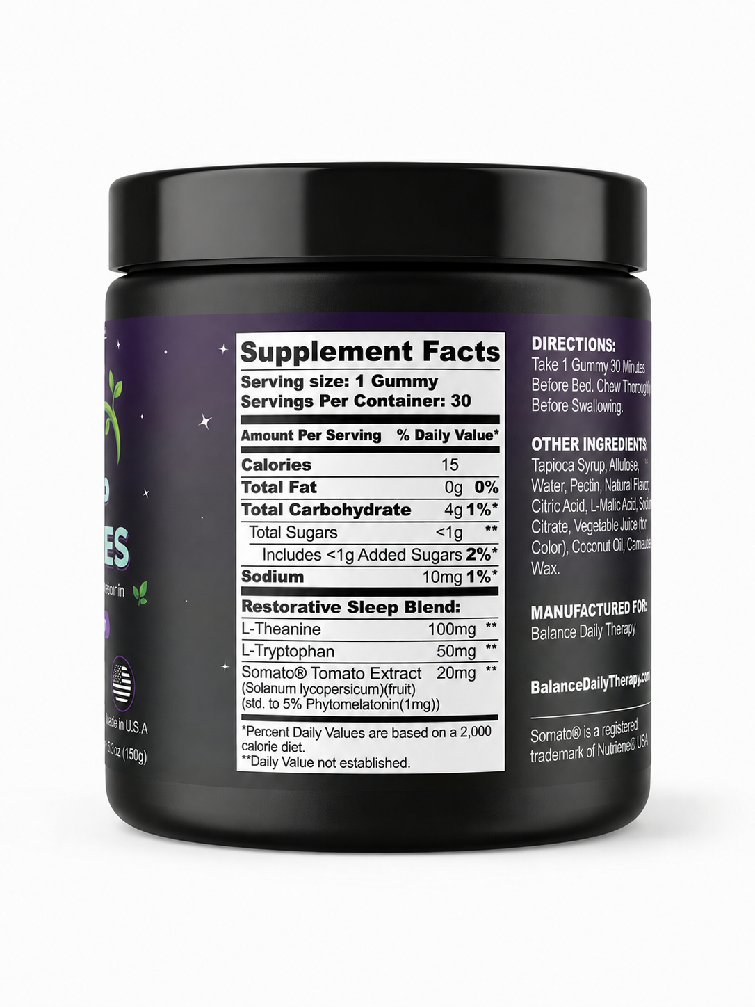 Balance Daily Therapy Sleep Gummies Plant-Based Melatonin + L-Theanine + L-Tryptophan