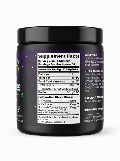 Balance Daily Therapy Sleep Gummies Plant-Based Melatonin + L-Theanine + L-Tryptophan
